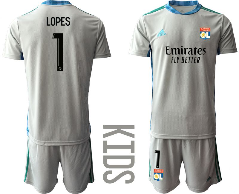 Youth 2020-2021 club Olympique Lyonnais gray goalkeeper #1 Soccer Jerseys->other club jersey->Soccer Club Jersey